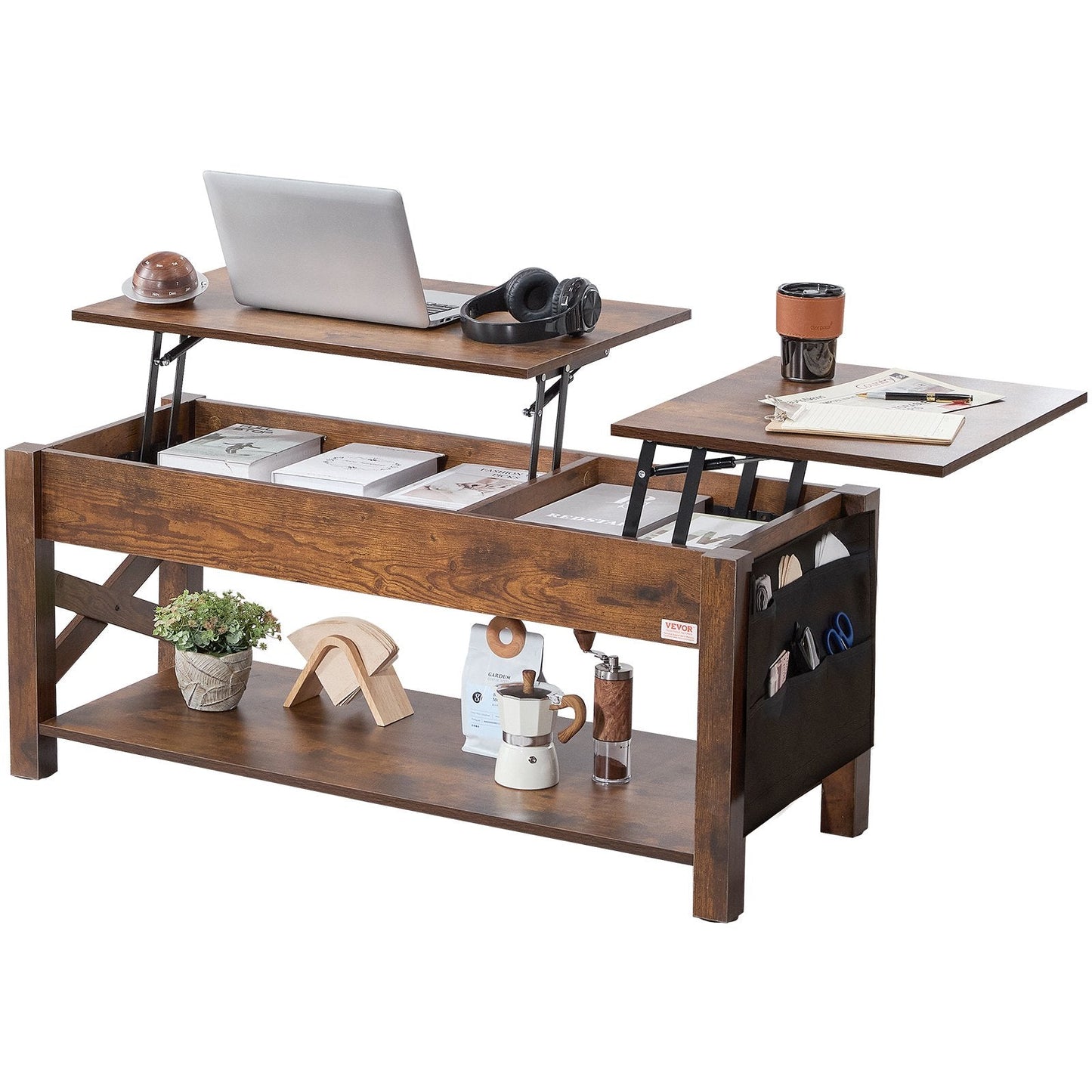 Adjustable Lift-Top Coffee Table with Storage, 1.2m Brown Rectangle Design