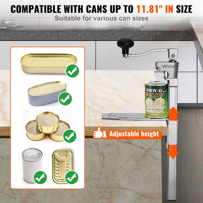 Commercial Can Opener, Heavy-Duty Manual Tabletop Cans Opener for Cans Up to 300 mm Height, Height-Adjustable Professional Can Openers with Stainless Steel Blade, for Restaurant & Food Store