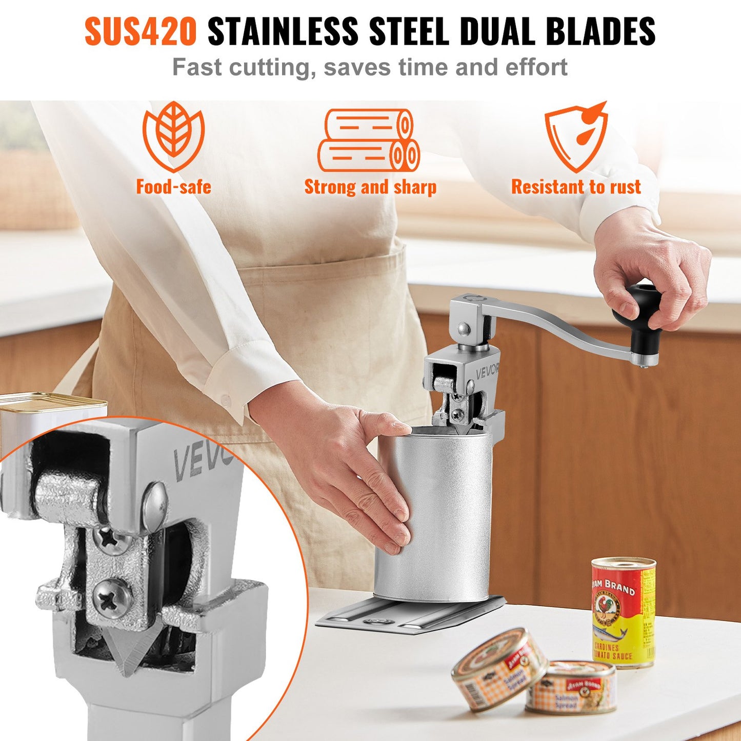 Commercial Can Opener, Heavy-Duty Manual Tabletop Cans Opener for Cans Up to 300 mm Height, Height-Adjustable Professional Can Openers with Stainless Steel Blade, for Restaurant & Food Store