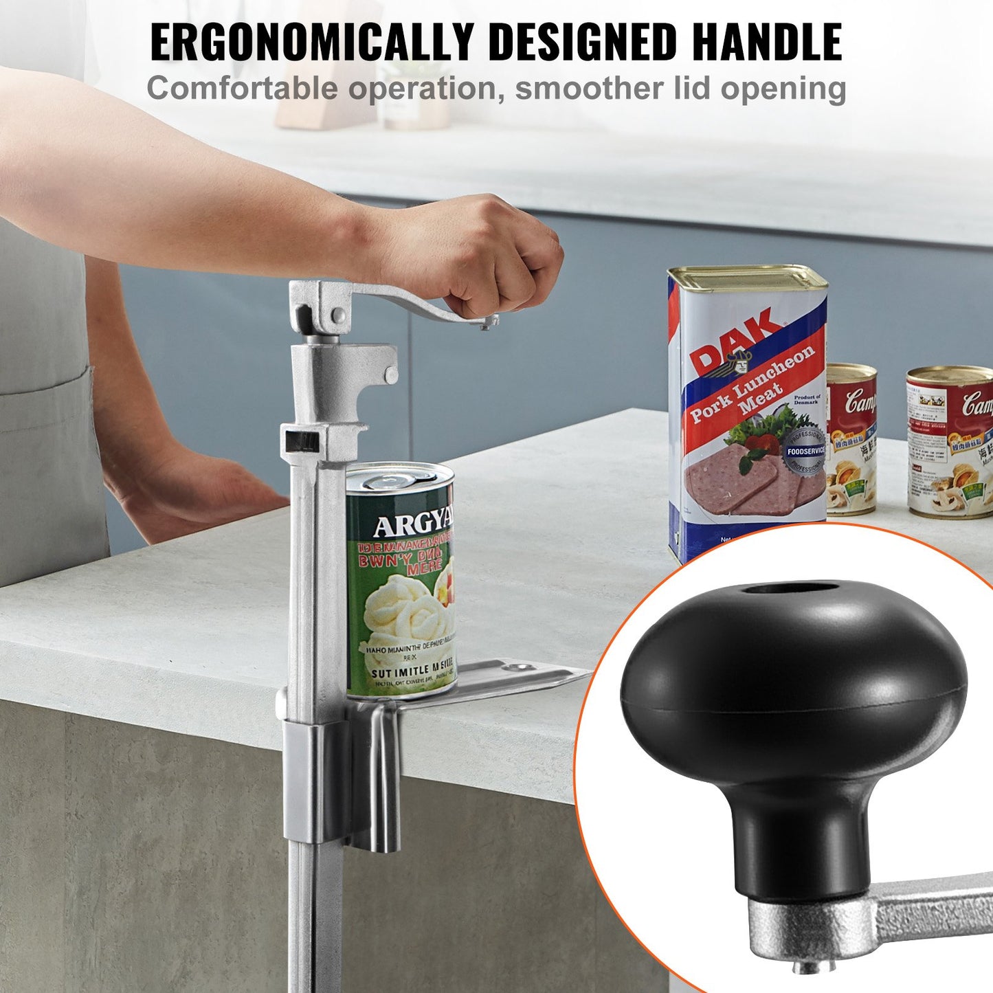 Commercial Can Opener, Heavy-Duty Manual Tabletop Cans Opener for Cans Up to 300 mm Height, Height-Adjustable Professional Can Openers with Stainless Steel Blade, for Restaurant & Food Store