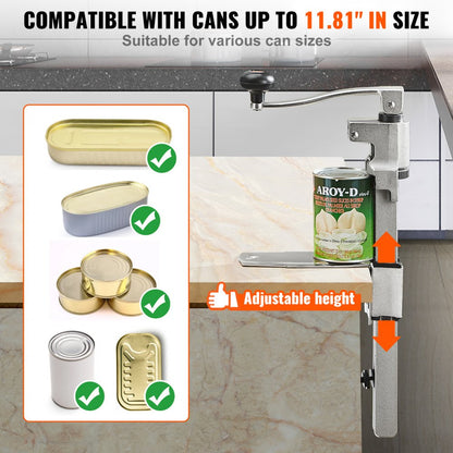VEVOR Manual Can Opener, Commercial Table Opener for Large Cans, Heavy Duty Can Opener with Base, Adjustable Height Industrial Jar Opener For Cans Up to 30cm Tall, for Restaurant Hotel Home Bar