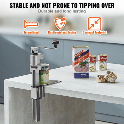 VEVOR Manual Can Opener, Commercial Table Opener for Large Cans, Heavy Duty Can Opener with Base, Adjustable Height Industrial Jar Opener For Cans Up to 30cm Tall, for Restaurant Hotel Home Bar