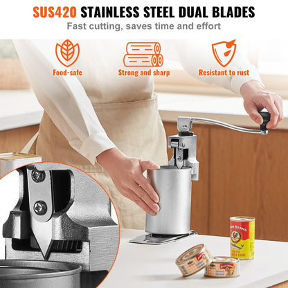 VEVOR Manual Can Opener, Commercial Table Opener for Large Cans, Heavy Duty Can Opener with Base, Adjustable Height Industrial Jar Opener For Cans Up to 30cm Tall, for Restaurant Hotel Home Bar