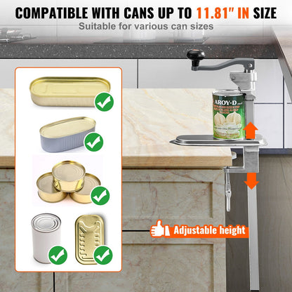 Heavy Duty Manual Can Opener with Adjustable Height for Large Cans (30cm)