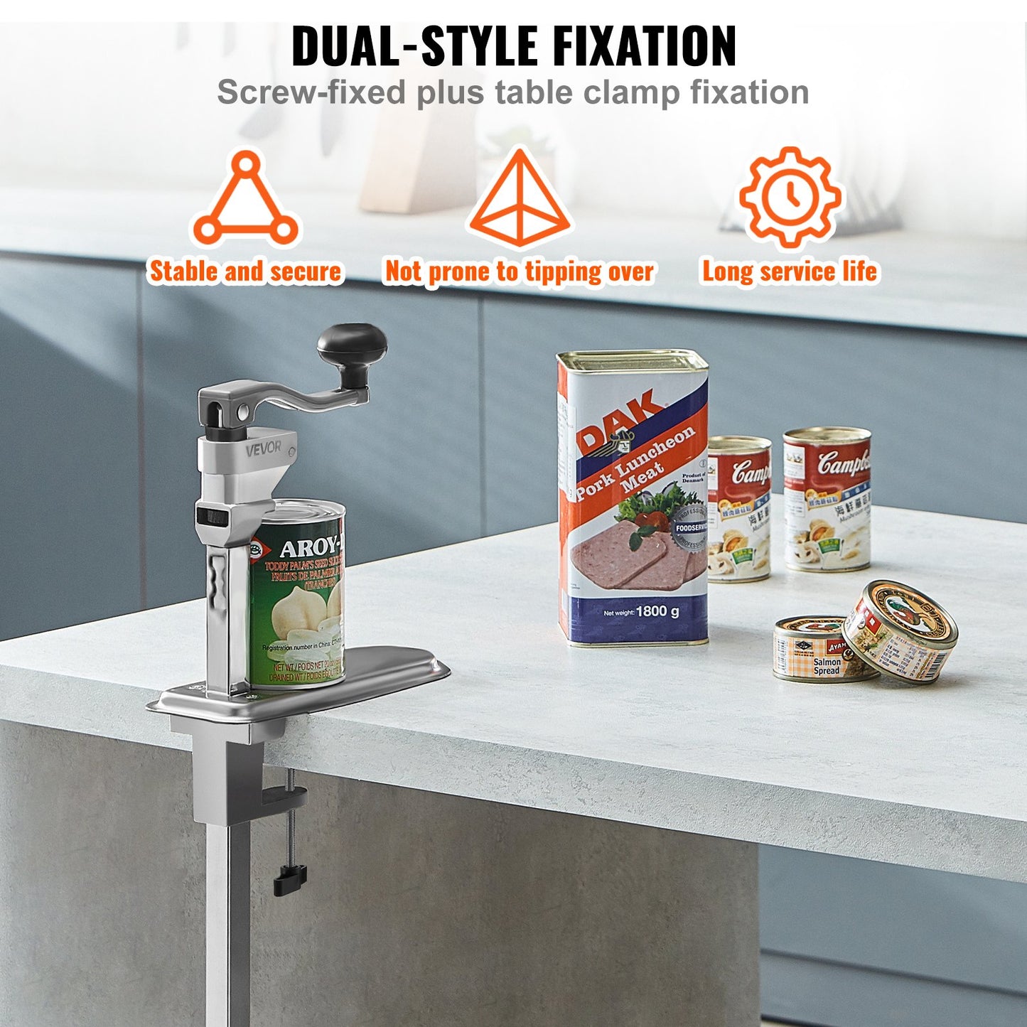 Commercial Can Opener, Heavy-Duty Manual Tabletop Cans Opener for Cans Up to 400 mm Height, Height-Adjustable Can Openers Fixed with Screws & Table Clamp, for Restaurant, Hotel, and Food Store