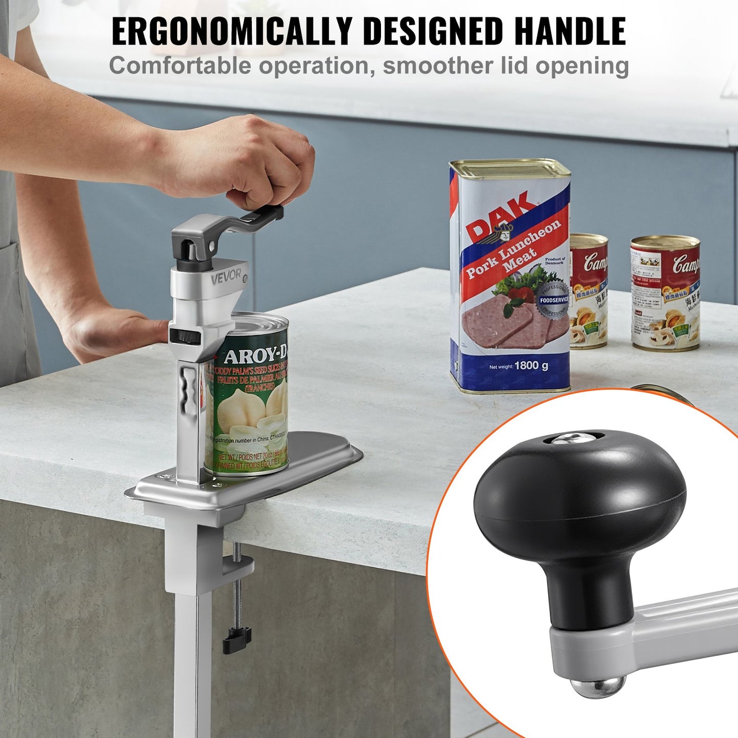 Commercial Can Opener, Heavy-Duty Manual Tabletop Cans Opener for Cans Up to 400 mm Height, Height-Adjustable Can Openers Fixed with Screws & Table Clamp, for Restaurant, Hotel, and Food Store