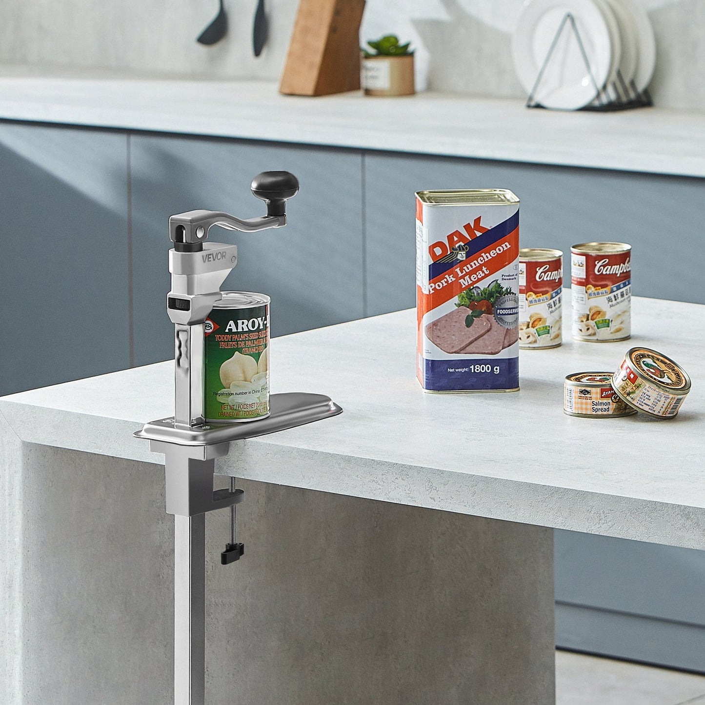 Commercial Can Opener, Heavy-Duty Manual Tabletop Cans Opener for Cans Up to 400 mm Height, Height-Adjustable Can Openers Fixed with Screws & Table Clamp, for Restaurant, Hotel, and Food Store