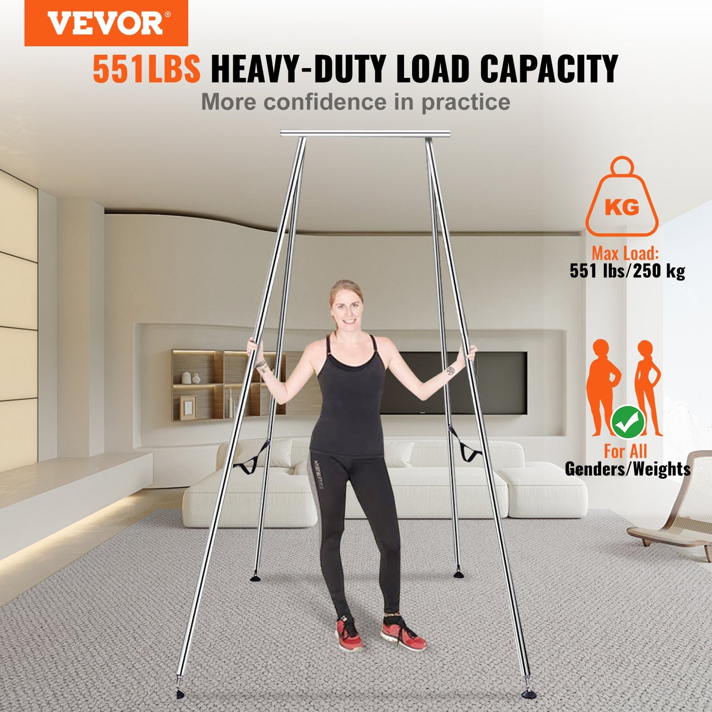 VEVOR Aerial Yoga Frame, 2950 mm Height Yoga Swing Stand, Max 250 kg Load Chrome-Plated