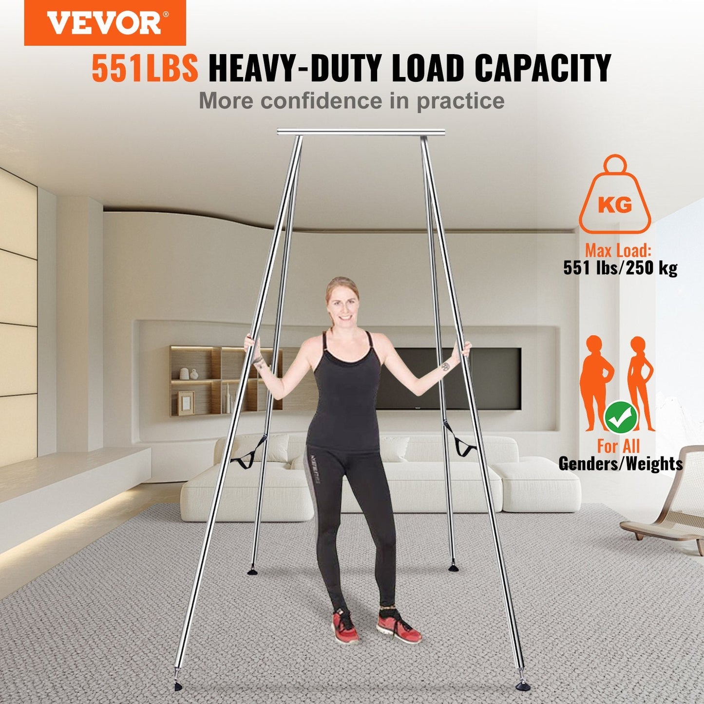 Chrome-Plated Aerial Yoga Swing Stand, 2.95 m Height, 250 kg Load Capacity