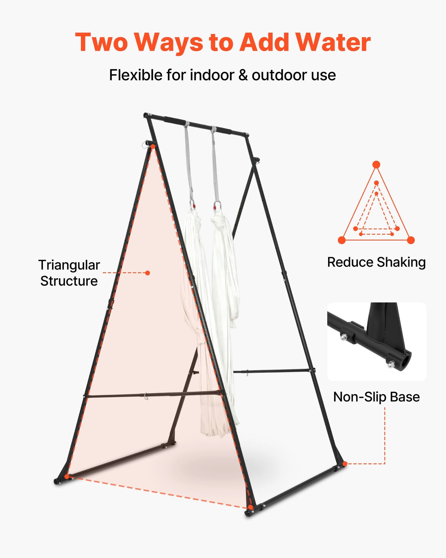Yoga Stand Frame, Max 200 kg Load Swing Stand, Triangular Structure Aerial Rig, Aerial Silk Stands with EVA Foam & 6m Yoga Hammock, 4-Level Horizontal & 6-Level Vertical Adjustment