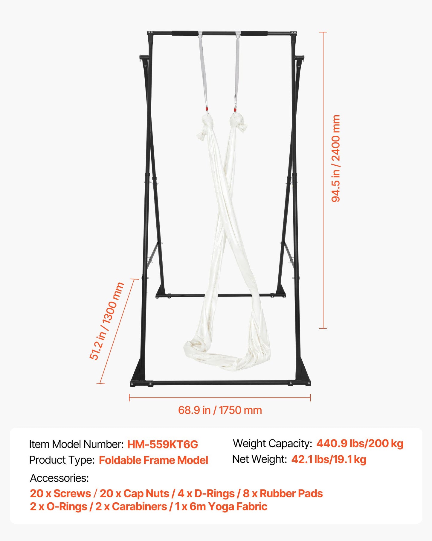 Yoga Stand Frame, Max 200 kg Load Swing Stand, Triangular Structure Aerial Rig, Aerial Silk Stands with EVA Foam & 6m Yoga Hammock, 4-Level Horizontal & 6-Level Vertical Adjustment