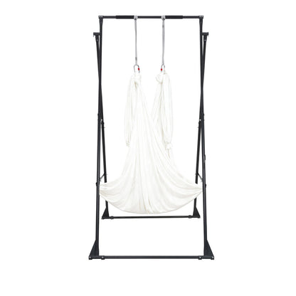 Yoga Stand Frame, Max 200 kg Load Swing Stand, Triangular Structure Aerial Rig, Aerial Silk Stands with EVA Foam & 6m Yoga Hammock, 4-Level Horizontal & 6-Level Vertical Adjustment