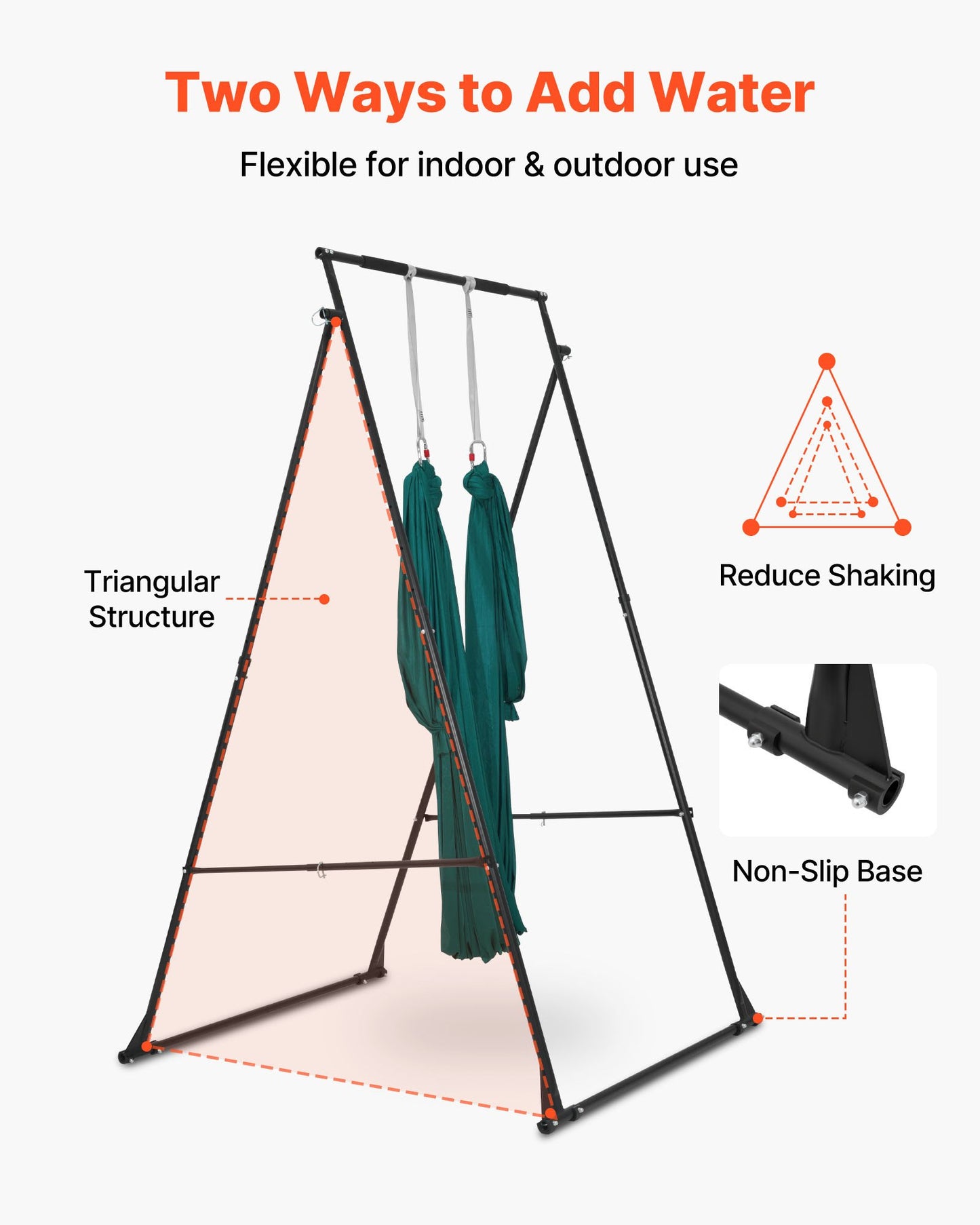 Yoga Stand Frame, Max 200 kg Load Swing Stand, Triangular Structure Pull Up Stands, Aerial Silk Stands with EVA Foam & 6m Yoga Hammock, 4-Level Horizontal & 6-Level Vertical Adjustment