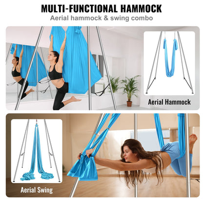 Professional Aerial Yoga Swing Stand with 12m Hammock, 250kg Capacity, Blue