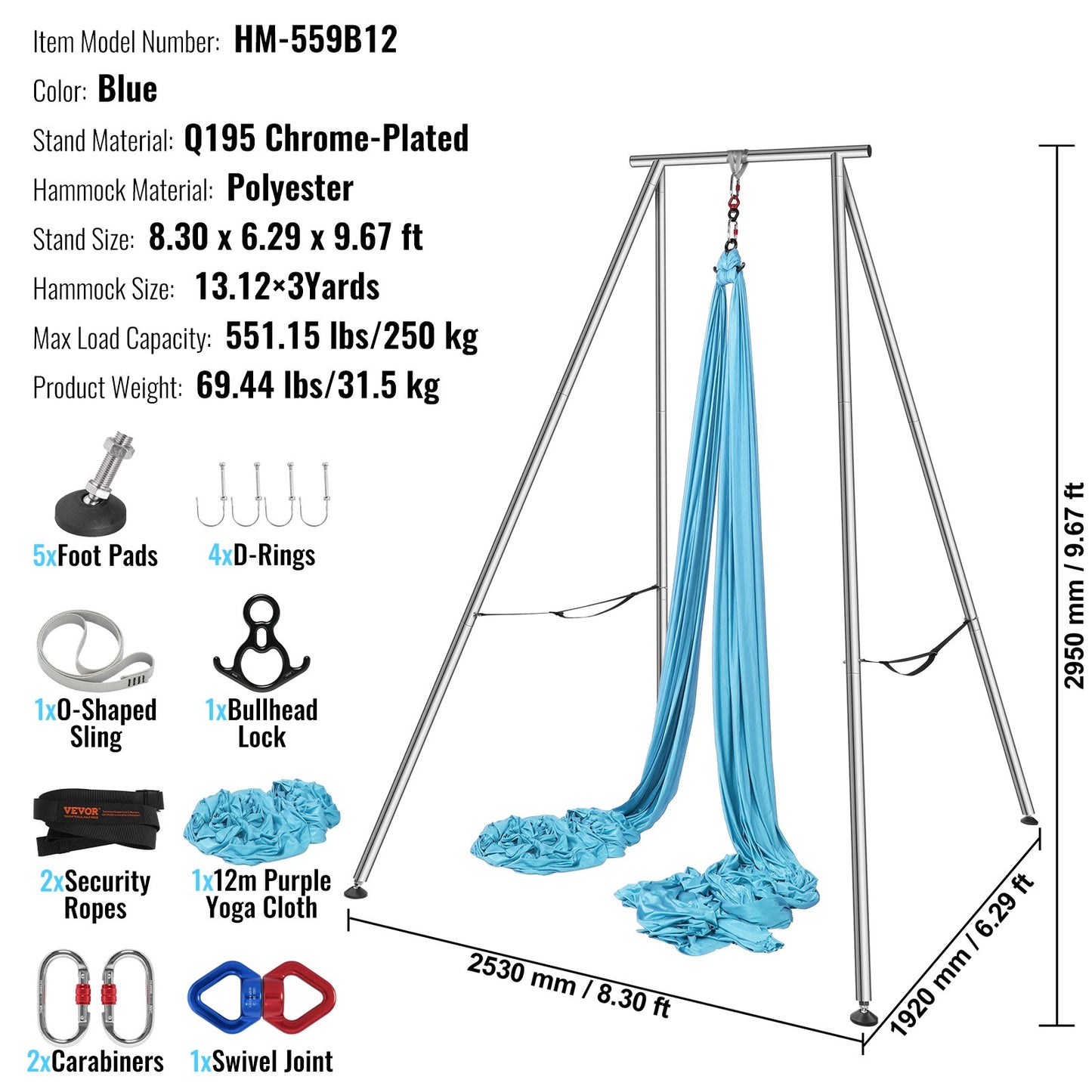 VEVOR Aerial Yoga Frame & Yoga Hammock, 2950 mm Height Professional Yoga Swing Stand