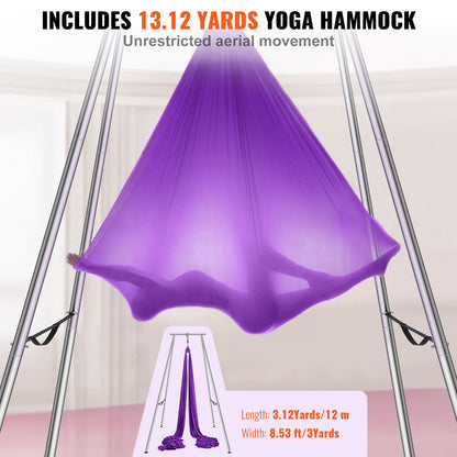 Professional Aerial Yoga Swing Stand with 12m Hammock, 250kg Capacity, Purple