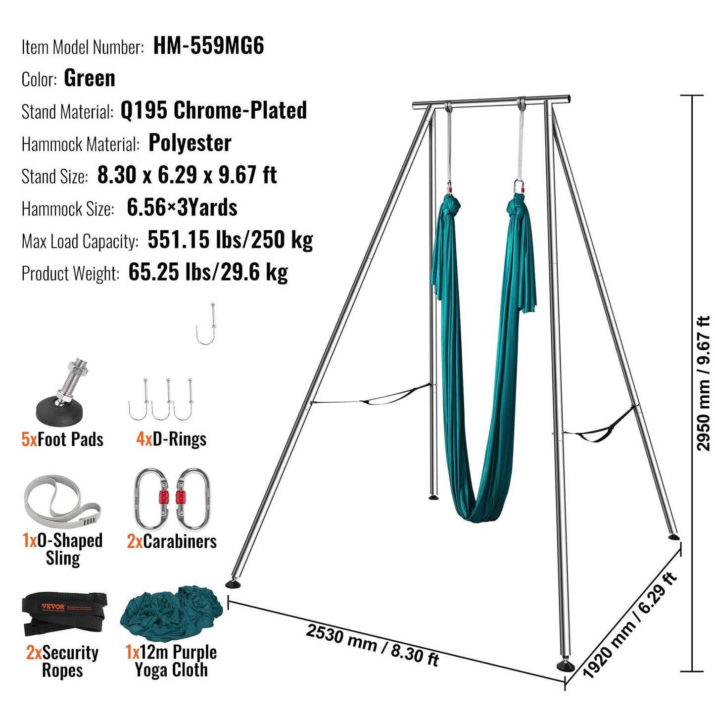 VEVOR Aerial Yoga Frame & Yoga Hammock, 2950 mm Height Professional Yoga Swing Stand