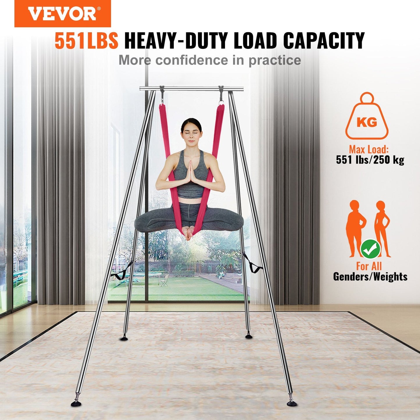 Professional Aerial Yoga Swing Stand with Hammock, 2.95 m Height, 250 kg Capacity