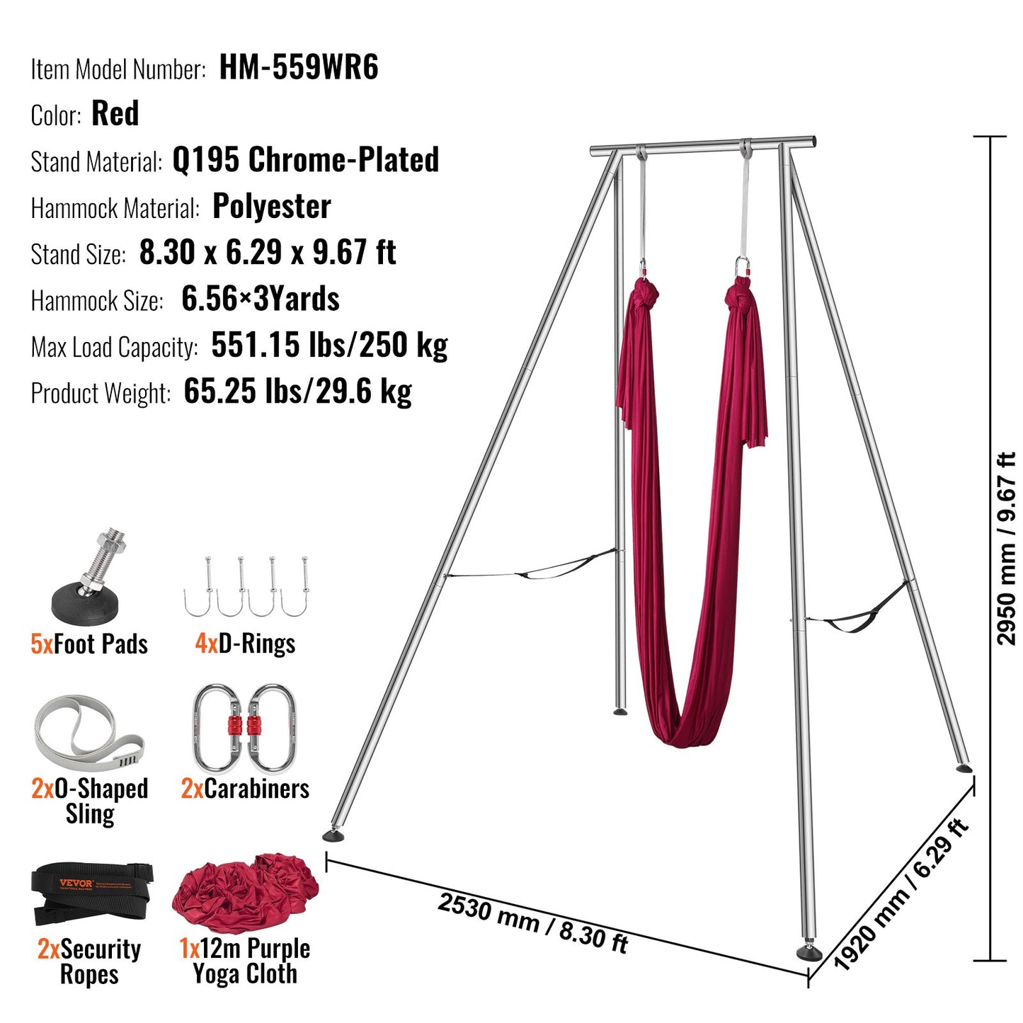 VEVOR Aerial Yoga Frame & Yoga Hammock, 2950 mm Height Professional Yoga Swing Stand