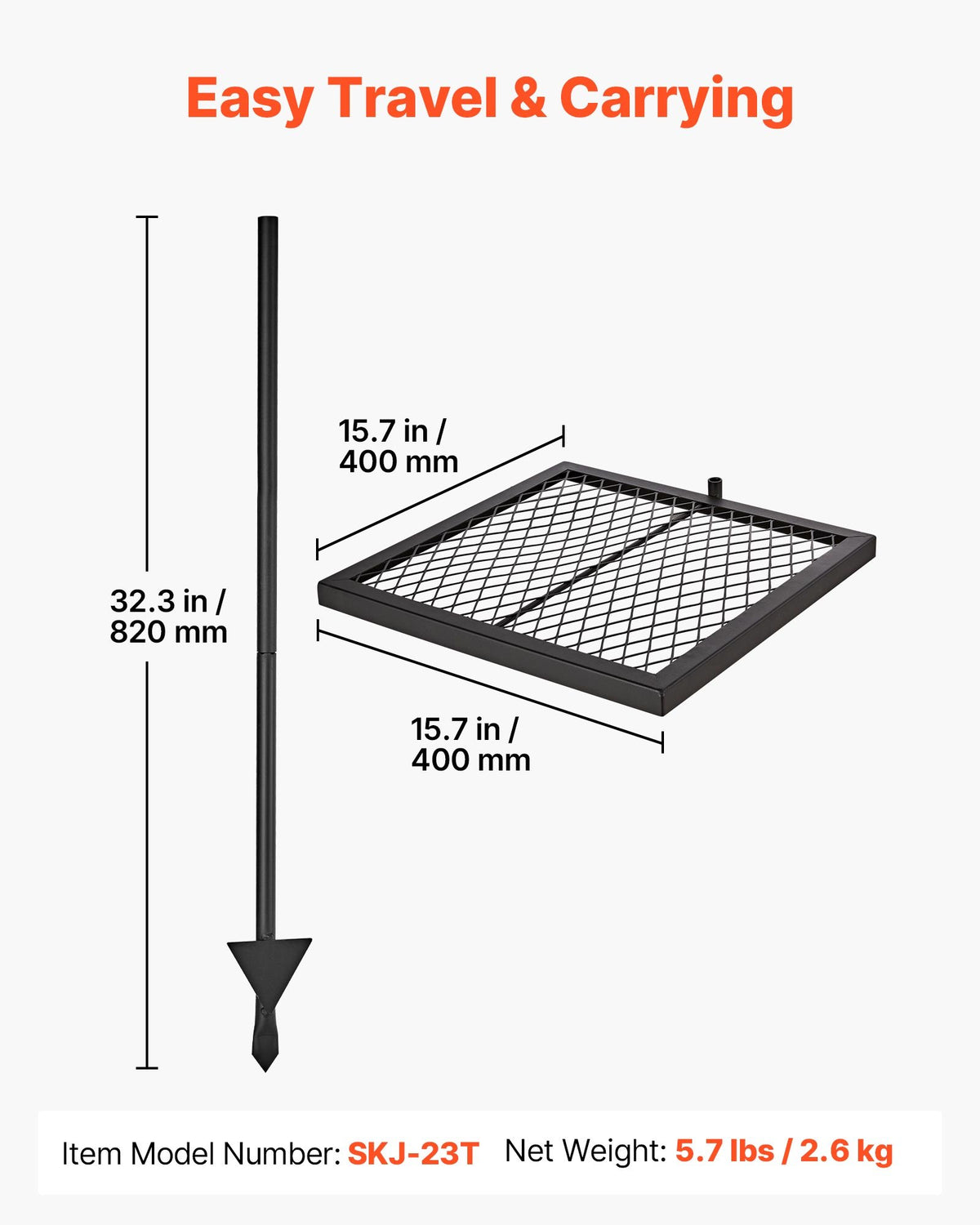 Heavy Duty Swivel Campfire Grill, 41cm Portable Camping Grill Grate, Sturdy Steel BBQ Mesh, 360° Height Adjustable Over Fire Pit Equipment w/ Carrying Bag, for Outdoor Open Flame Cooking, Black