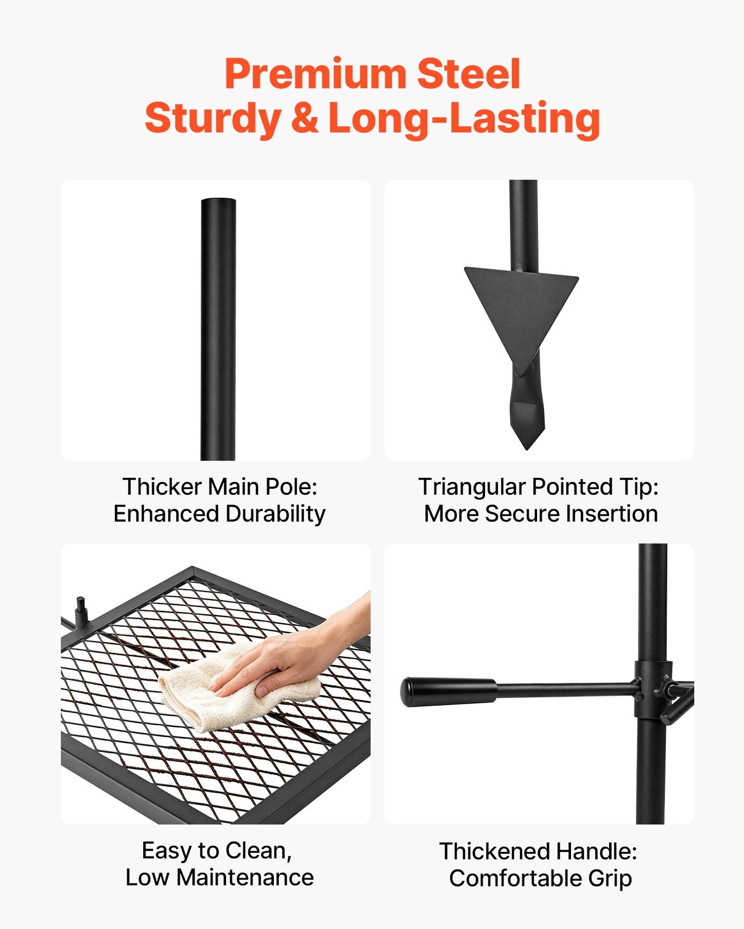 Heavy Duty Swivel Campfire Grill, 41cm Portable Camping Grill Grate, Sturdy Steel BBQ Mesh, 360° Height Adjustable Over Fire Pit Equipment w/ Carrying Bag, for Outdoor Open Flame Cooking, Black
