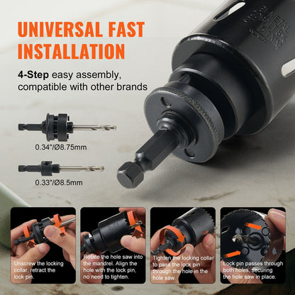 11-Piece Bi-Metal Hole Saw Kit with Drill Bits & Hex Wrench, 0.38m Cutting Depth