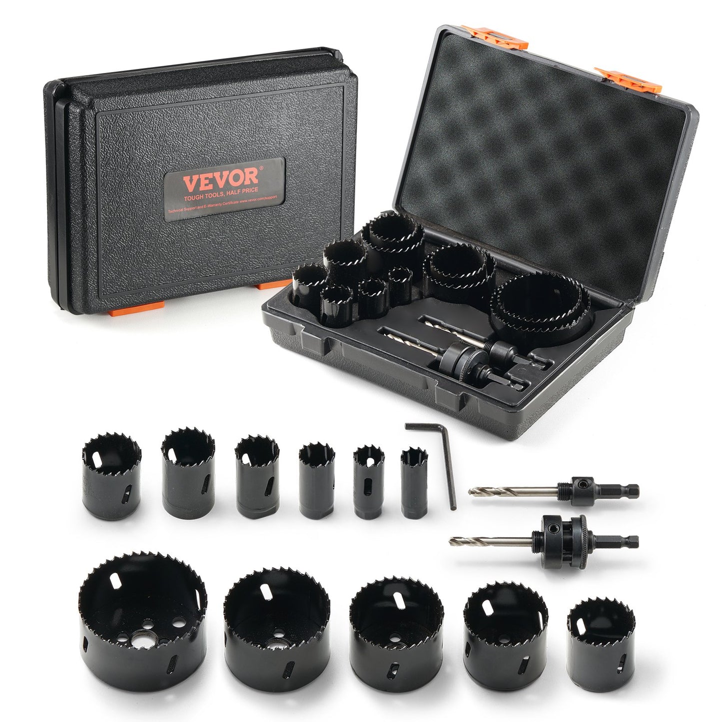 VEVOR Hole Saw Kit, 11 PCS Saw Blades, 2 Drill Bits, 1 Hex Wrench, Bi Metal M42