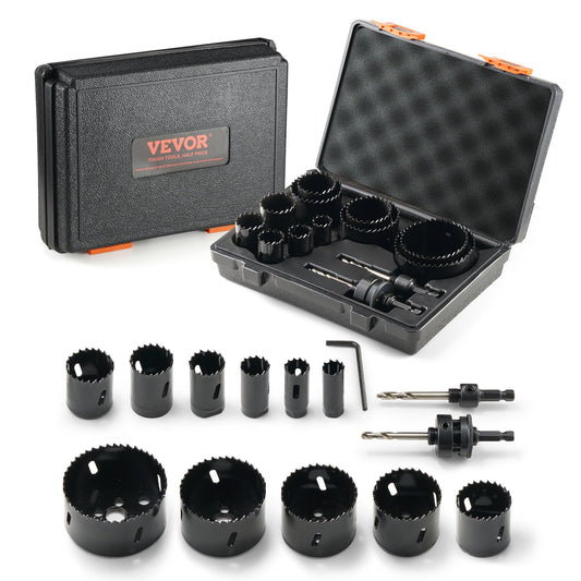 VEVOR Hole Saw Kit, 11 PCS Saw Blades, 2 Drill Bits, 1 Hex Wrench, Bi Metal M42