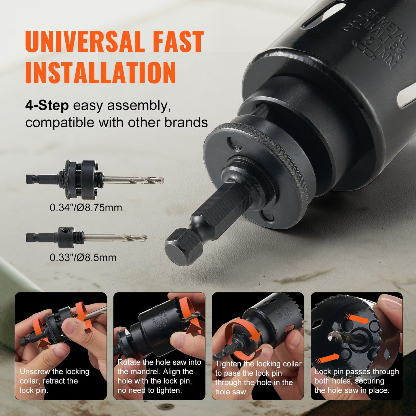 VEVOR Hole Saw Kit, 18 PCS Saw Blades, 6 Drill Bits, 1 Hex Wrench, Bi Metal M42