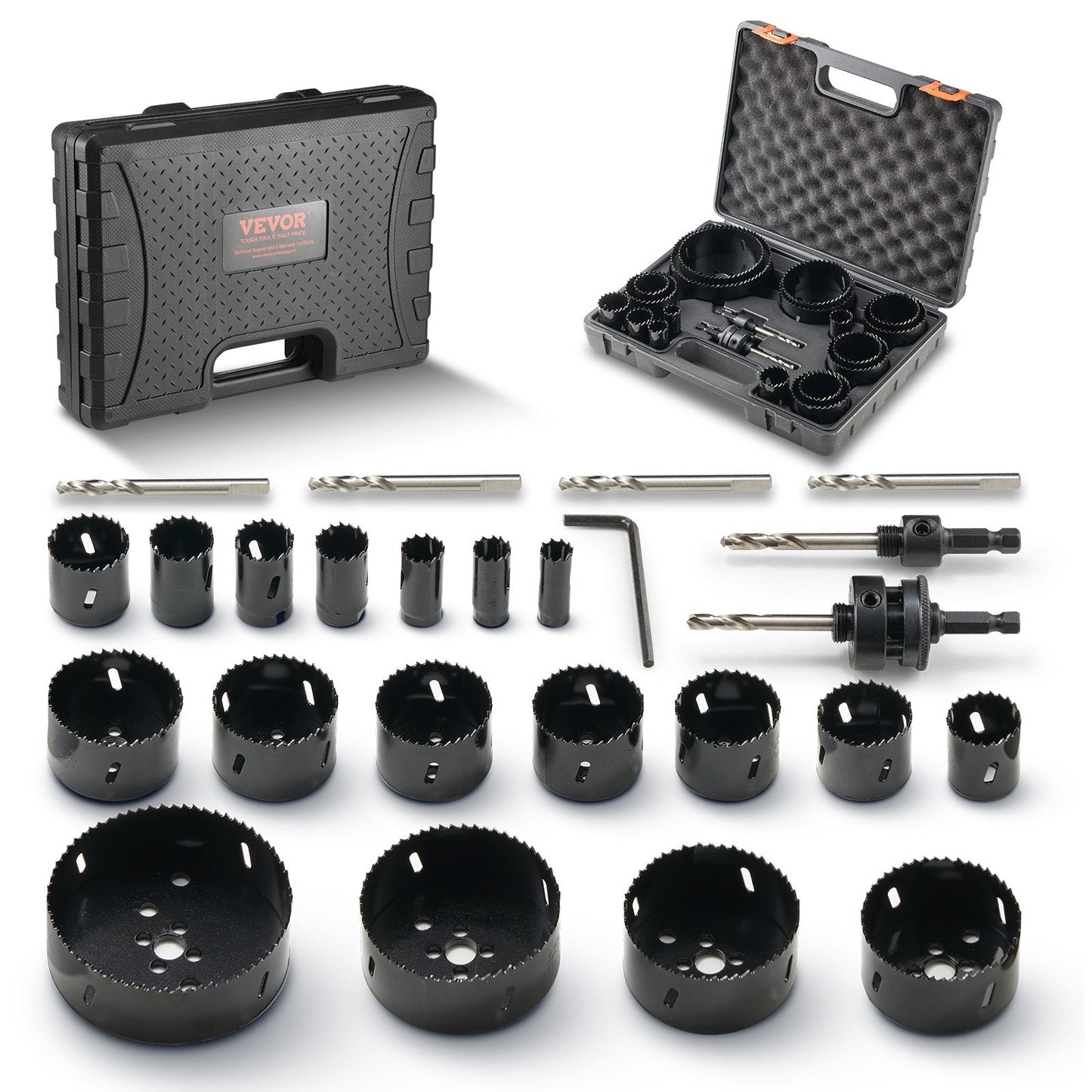 Bi-Metal M42 Hole Saw Kit: 18 Blades, 6 Drill Bits, 3/4 to 4.5m, with Case