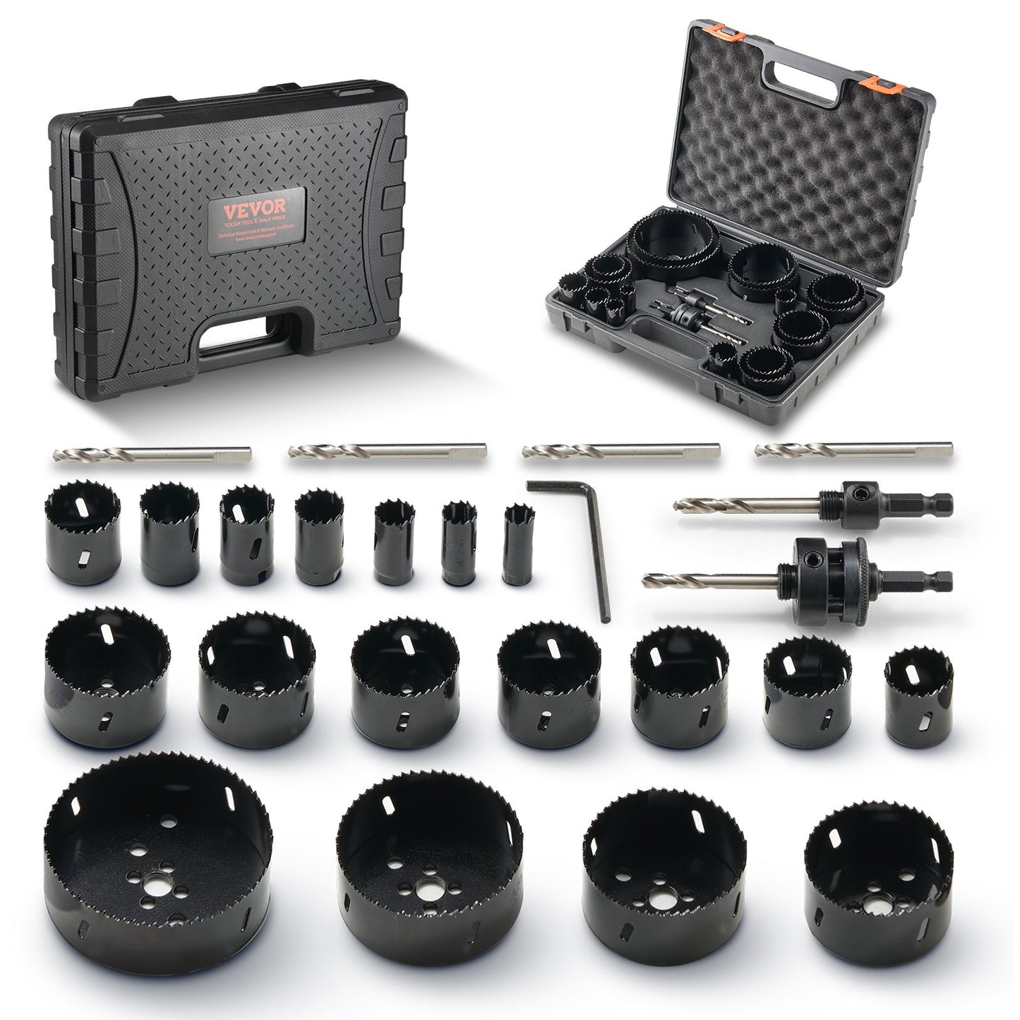 VEVOR Hole Saw Kit, 18 PCS Saw Blades, 6 Drill Bits, 1 Hex Wrench, Bi Metal M42
