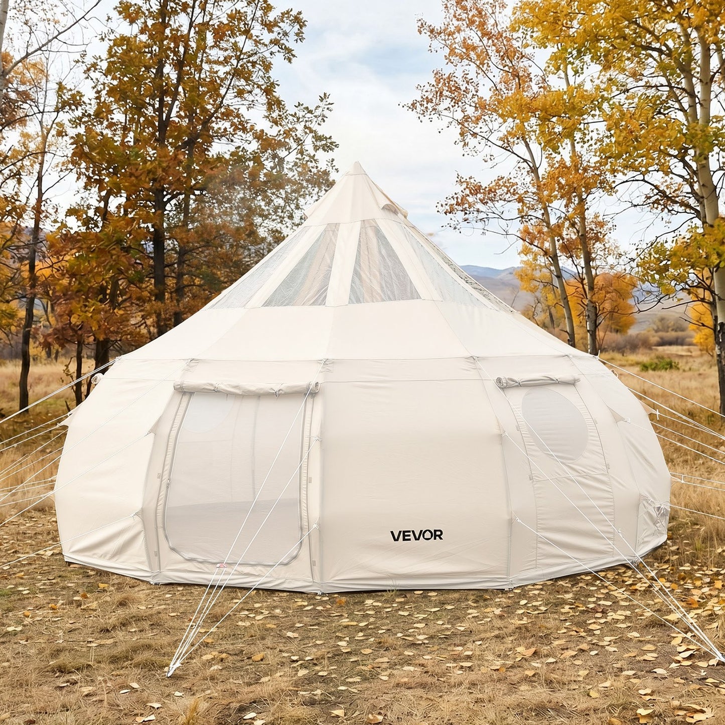 Canvas Bell Tent, 4 Seasons 5 m Yurt Tent for Camping with Stove Jack, Poly-Cotton Canvas, Breathable Holds up to 12 People with Rain Cover, for Family Camping Glamping Outdoor Hunting Party