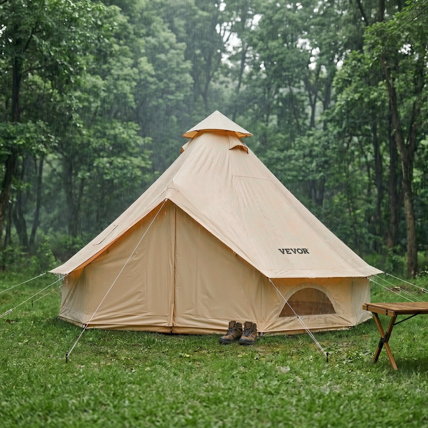 Oxford Bell Tent, 4 Seasons 4 m Yurt Tent for Camping with Stove Jack, Waterproof Breathable Holds up to 4 People with Zipped Detachable Floor, Family Camping Glamping Outdoor Hunting Party