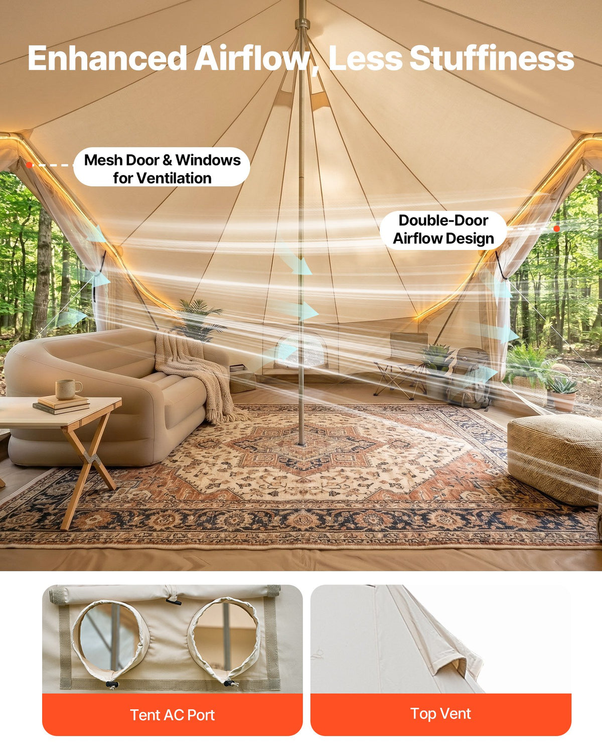 Canvas Bell Tent, 4 Seasons 6 x 4 x 3.1 m Yurt Tent for Camping with Stove Jack, Poly-Cotton Breathable Holds up to 12 People with Rain Cover, for Family Camping Glamping Outdoor Hunting Party