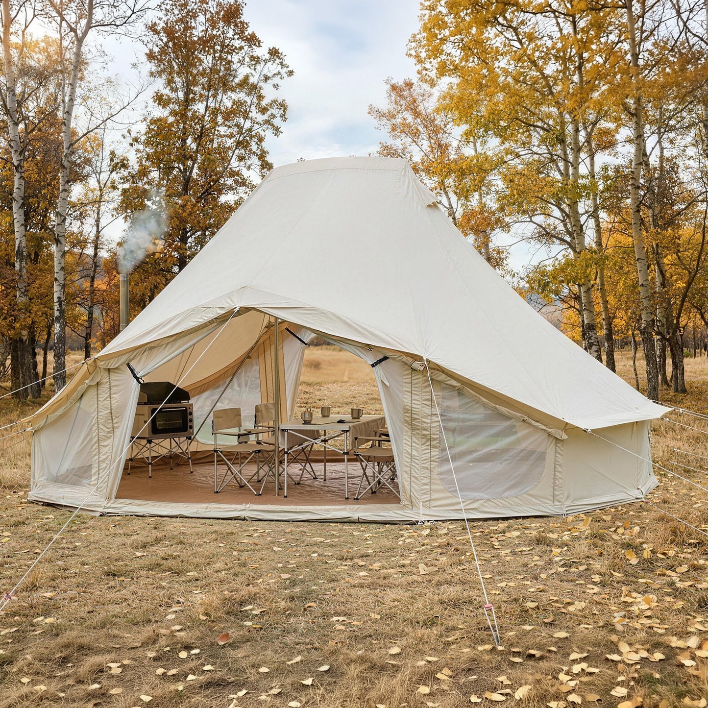 Canvas Bell Tent, 4 Seasons 6 x 4 x 3.1 m Yurt Tent for Camping with Stove Jack, Poly-Cotton Breathable Holds up to 12 People with Rain Cover, for Family Camping Glamping Outdoor Hunting Party