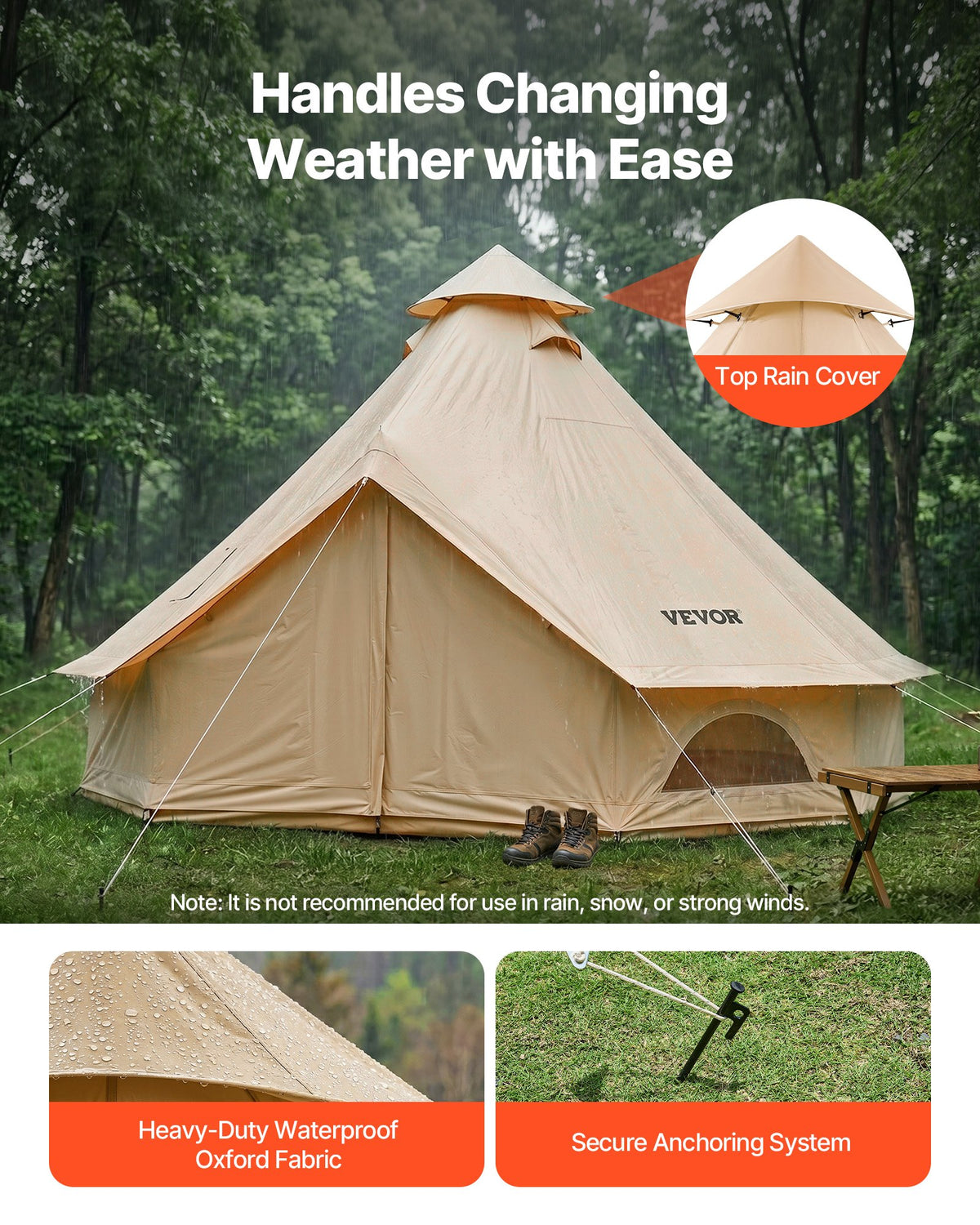 Oxford Bell Tent, 4 Seasons 5 m Yurt Tent for Camping with Stove Jack, Waterproof Breathable Holds up to 7 People with Zipped Detachable Floor, Family Camping Glamping Outdoor Hunting Party