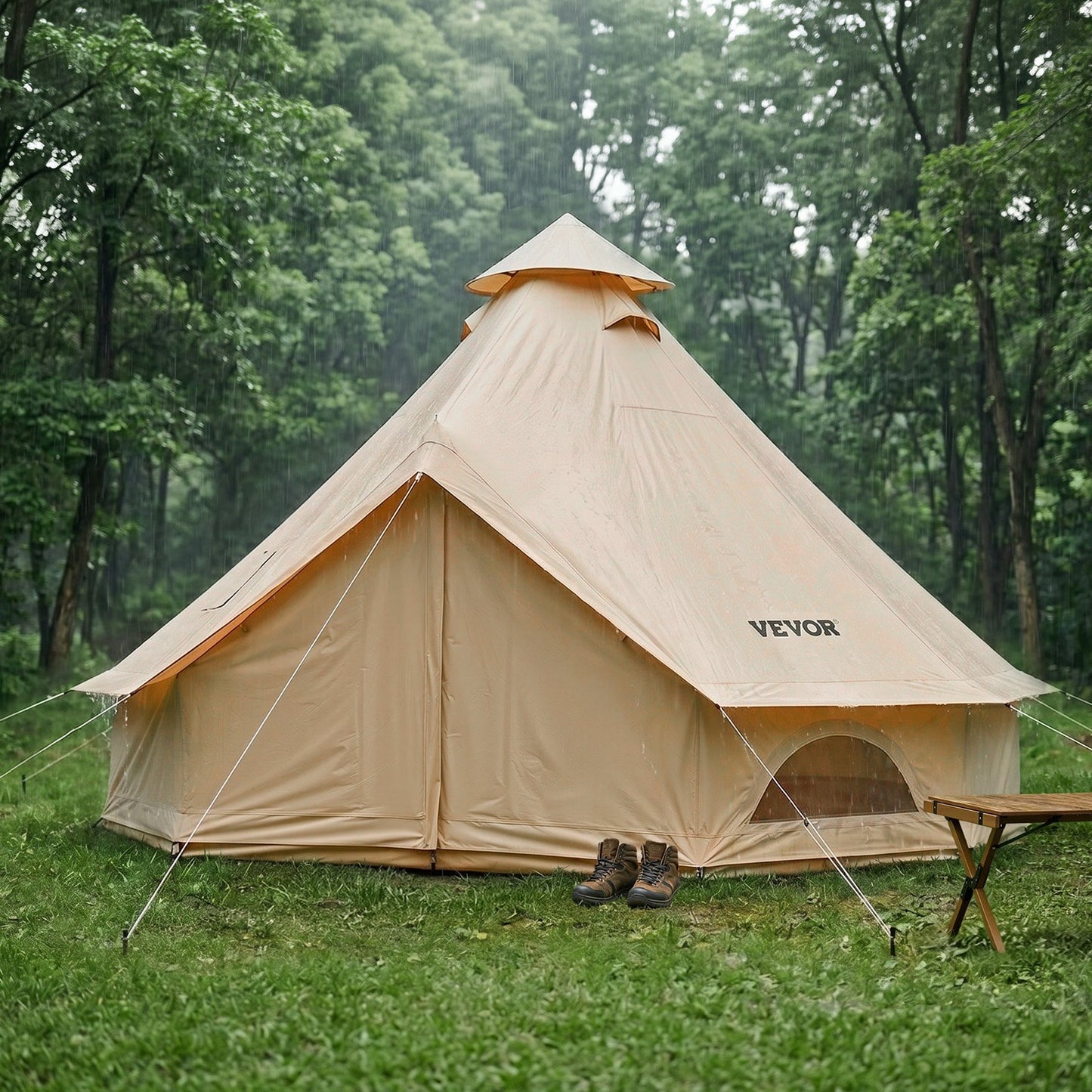Oxford Bell Tent, 4 Seasons 5 m Yurt Tent for Camping with Stove Jack, Waterproof Breathable Holds up to 7 People with Zipped Detachable Floor, Family Camping Glamping Outdoor Hunting Party