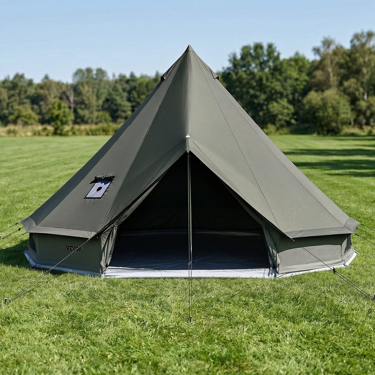 Canvas Bell Tent, 4 Seasons 3 m Yurt Tent for Camping with Stove Jack, Canvas Breathable Holds up to 3 People with Zipped Detachable Floor, for Family Camping Glamping Outdoor Hunting Party