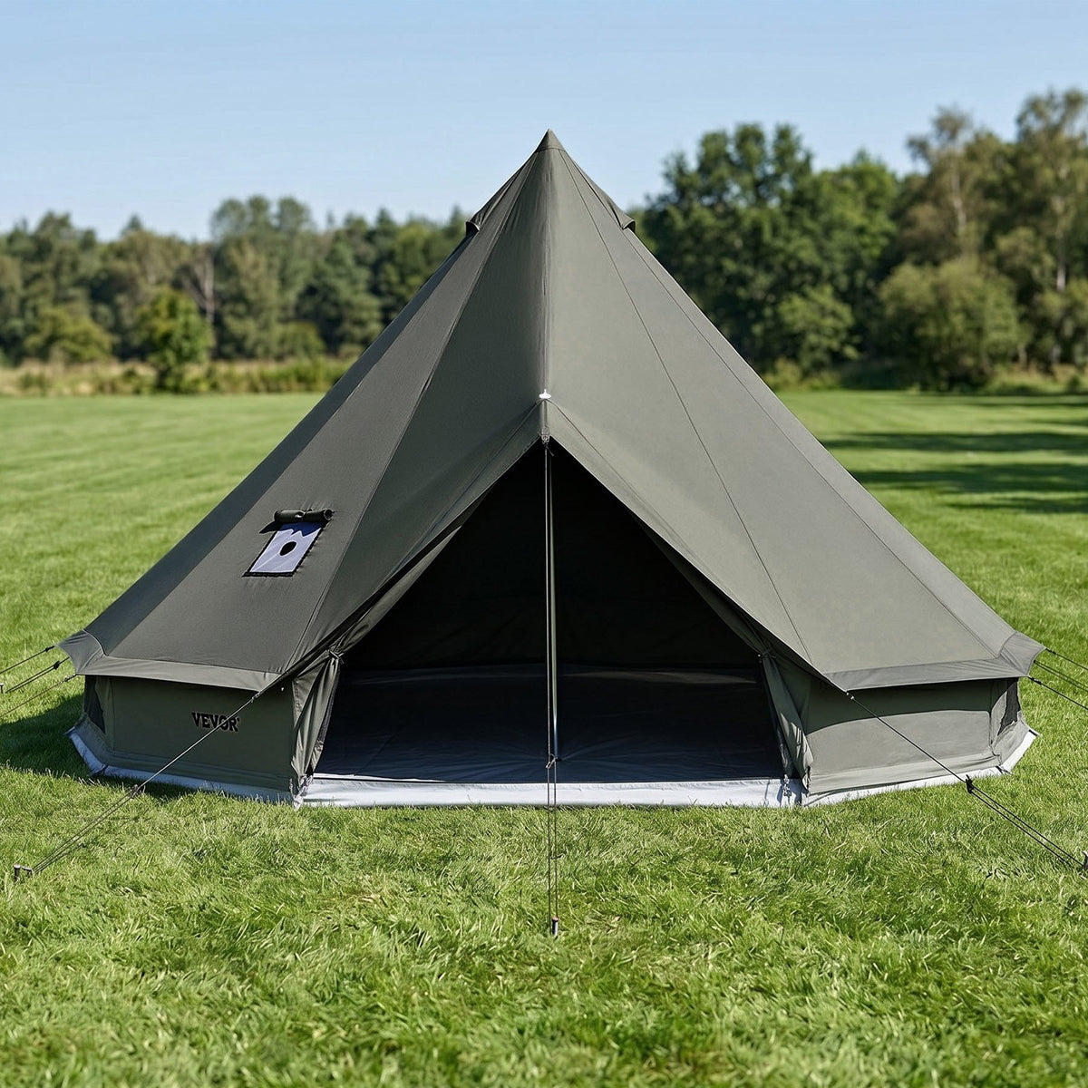 Canvas Bell Tent, 4 Seasons 5 m Yurt Tent for Camping with Stove Jack, Canvas Breathable Holds up to 7 People with Zipped Detachable Floor, for Family Camping Glamping Outdoor Hunting Party