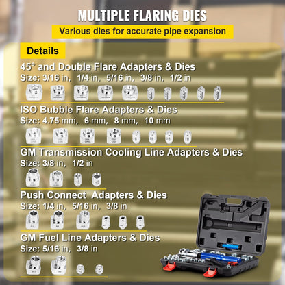 Hydraulic Flaring Tool Kit, 45° Double Flaring, Brake Flare Tool Set, 32 PCS