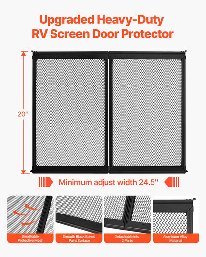 RV Screen Door Protector,  622.3 x 508 mm Door Grille, Easy to Install and Disassemble, Reinforced Breathable Protective Mesh, Aluminum Alloy Camper RV Entry Protector for Pet Protection, Black
