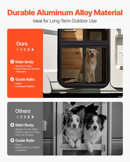 RV Screen Door Protector,  622.3 x 508 mm Door Grille, Easy to Install and Disassemble, Reinforced Breathable Protective Mesh, Aluminum Alloy Camper RV Entry Protector for Pet Protection, Black