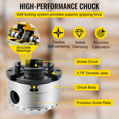 Precision Wood Lathe Chuck Kit, 95mm Diameter, 6.5kg, Universal Adaptor Included