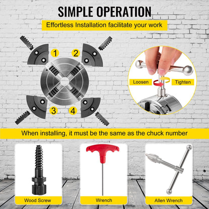 Precision Wood Lathe Chuck Kit, 95mm Diameter, 6.5kg, Universal Adaptor Included