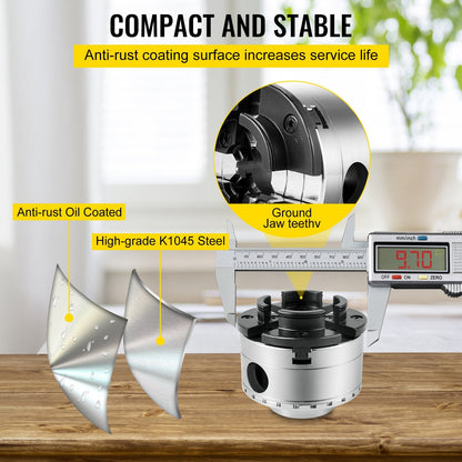 Precision Wood Lathe Chuck Kit, 95mm Diameter, 6.5kg, Universal Adaptor Included