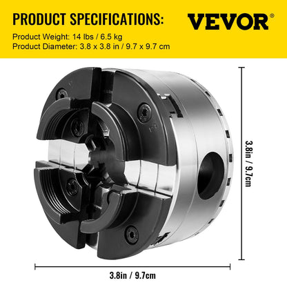 Precision Wood Lathe Chuck Kit, 95mm Diameter, 6.5kg, Universal Adaptor Included