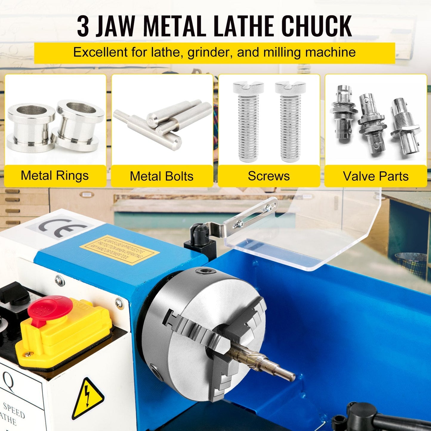 5" Self-Centering Lathe Chuck with 3/4 Jaws, Cast Iron, High Precision
