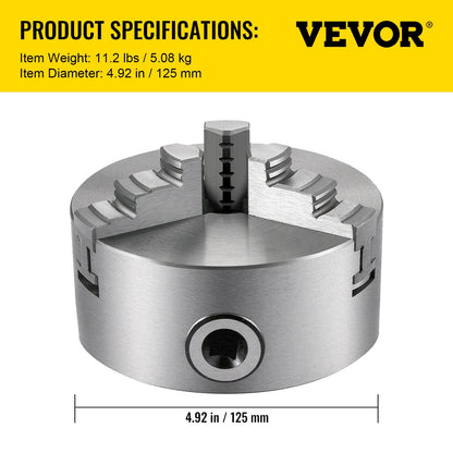 5" Self-Centering Lathe Chuck with 3/4 Jaws, Cast Iron, High Precision