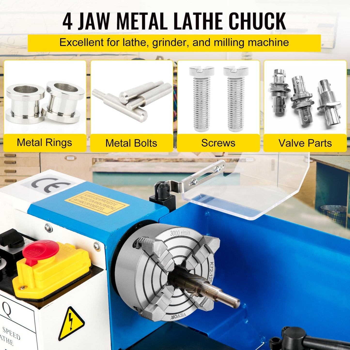 4-Jaw Independent Lathe Chuck, 125mm Cast Iron for CNC Milling & Turning