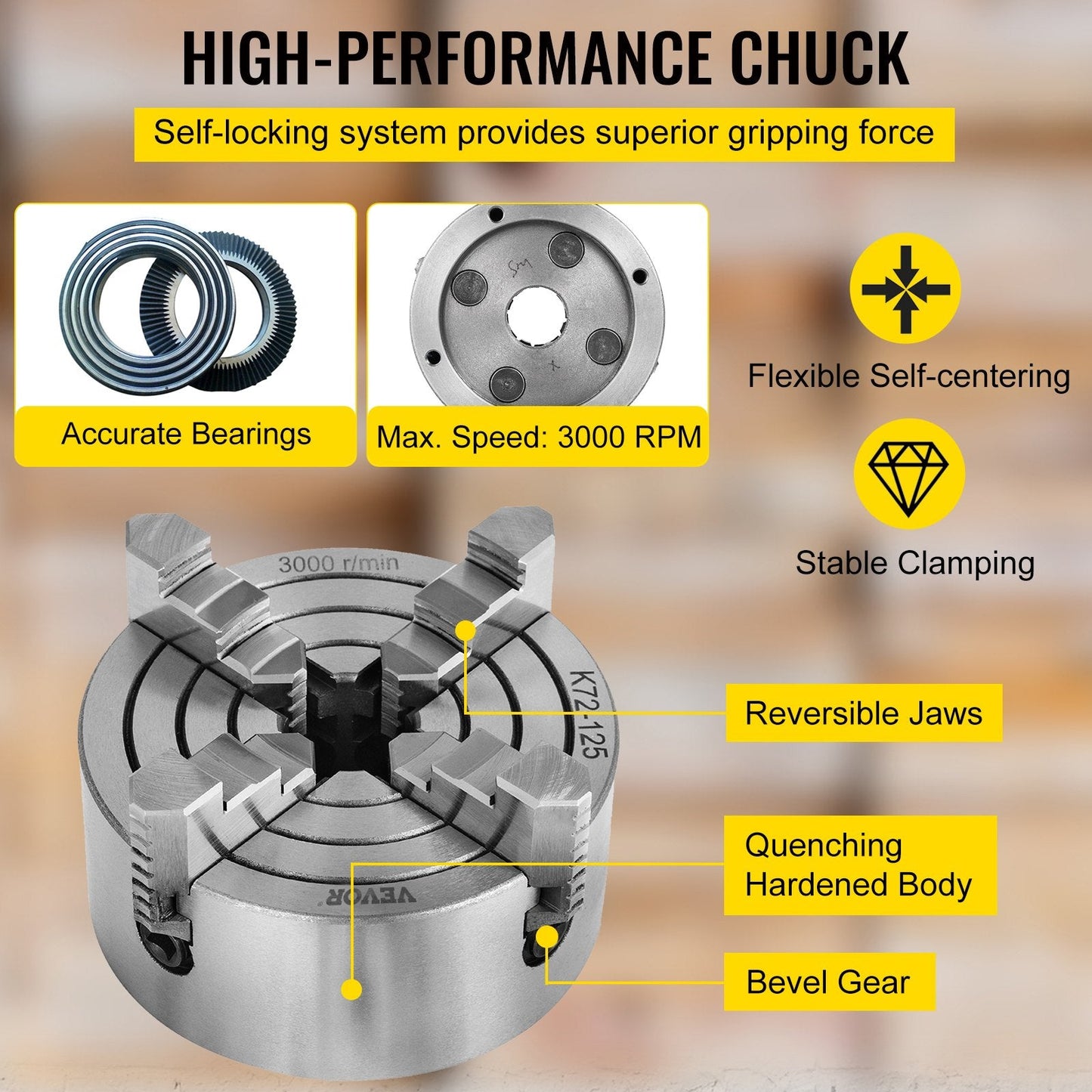 4-Jaw Independent Lathe Chuck, 125mm Cast Iron for CNC Milling & Turning